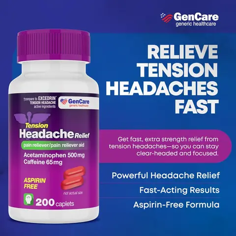 【HSA/FSA Eligible】GenCare Headache Relief Caplets | Extra Strength & Tension Headache Relief | 200 Count Value Pack