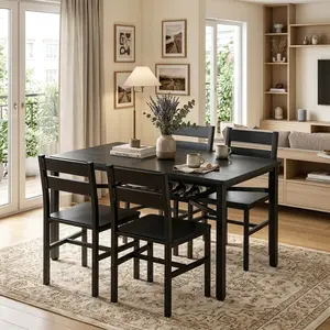 5-Piece Dining Room Table And Chairs Set, Rectangular Small Kitchen Dinette Set With 4 Chairs & Under Storage Rack, Particle Board Tabletop Metal Frame Space Saving Bar Table Set For Home Kitchen Apartment Small Space Living Room