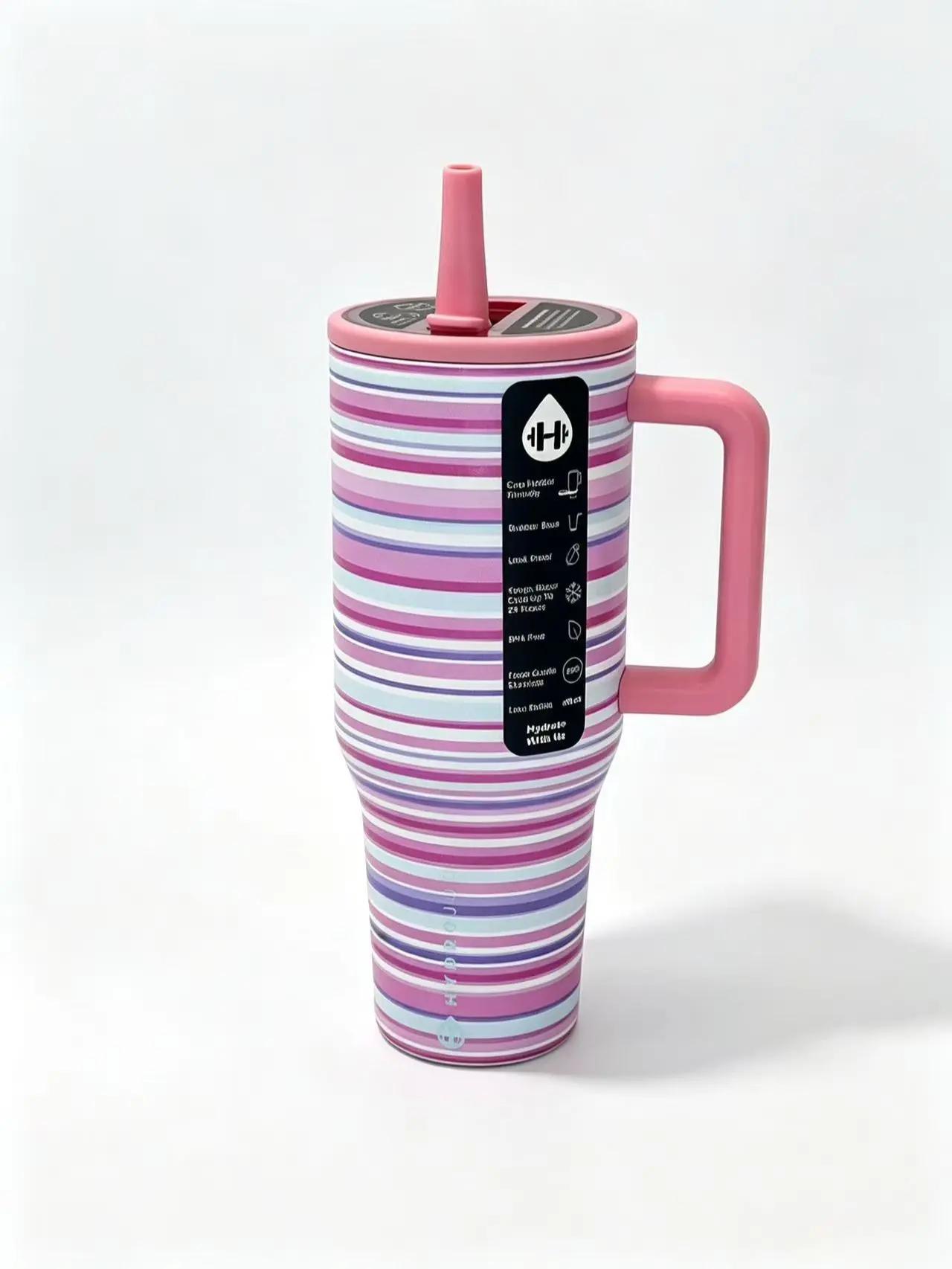 HydroJug 40oz Pastel Pink Purple  Stainless Steel Tumbler with Handle & Straw, 24H Cold Insulated Leakproof Travel Cup fo Car Travel, Office & Daily Commute Drinkware Flasks Bottled Bottles Portable Water Bottles
