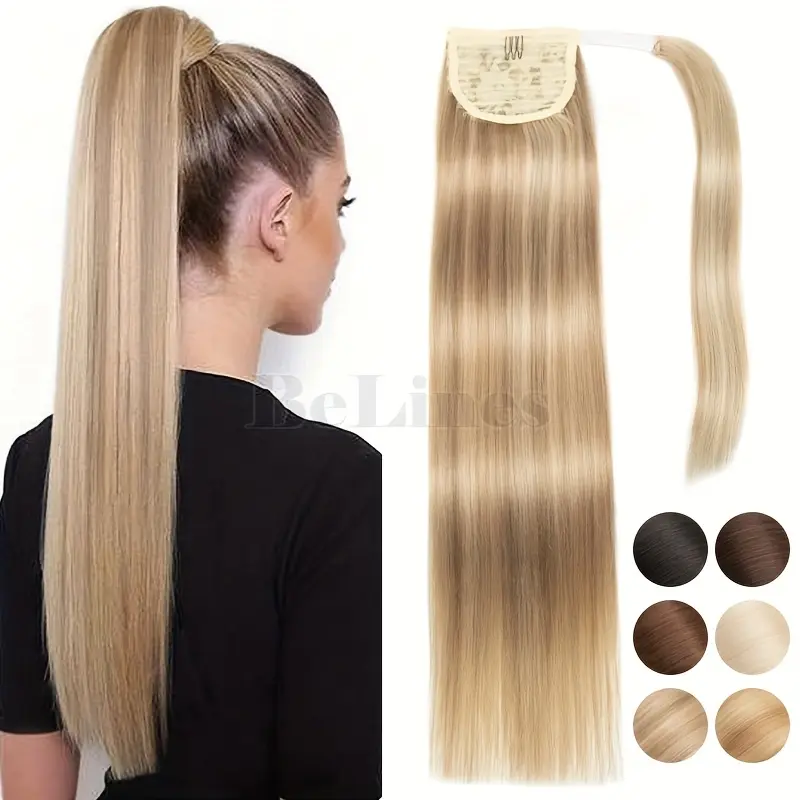 2025 Fashion Wholesale Human Hair Ponytail Extension Wrap Around - Long Straight Hairpiece for Women, 5 Colors (Blonde/Black/Brown/Red/White), High-Quality Human Hair for Volume & Length, Elegant Style for All Ethnicities, Ponytail Hair Extensions