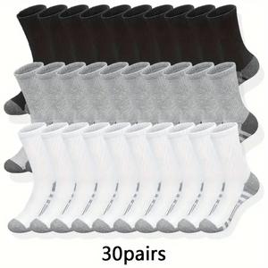 30 Pairs of Men's Long Comfort Socks - Breathable & Anti-Odor for Men Fall Winter Stockings Fall Sports Socks for Men Menswear Bestie Leg Warmers Tubesocks Fitted Plain
