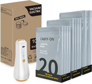 10Pack Travel Vacuum Storage Bags with Rechargeable Wireless Electric Pump, 3 Sizes (20/24/28 Inch) Space Saver Seal Bags for Luggage Suitcase, Travel Essentials for Vacation Cruise