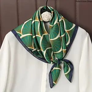 Bohemian Nylon Fabric Scarf, 27.5in Green Floral Print, Vintage Embroidery, Multifunctional Unisex All-Seasons Shawl, Everyday Use Stylish Fashion Accessory for Outings