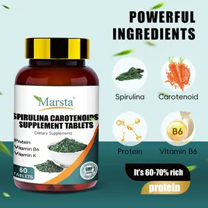 Marsta Organic Spirulina & Chlorella Tablets - High Protein,Mixed Vtamin and Mineral Supplements， Vitamins B6 & K, Immune & Cardiovascular Support, 60 Tablets