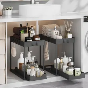 Under Sink Organizer – Bathroom Cabinet Storage with Pull Out Sliding Drawers – 12.8 Inch Shelf for Kitchen, Bathroom, Laundry Room & Cleaning Supplies Organization