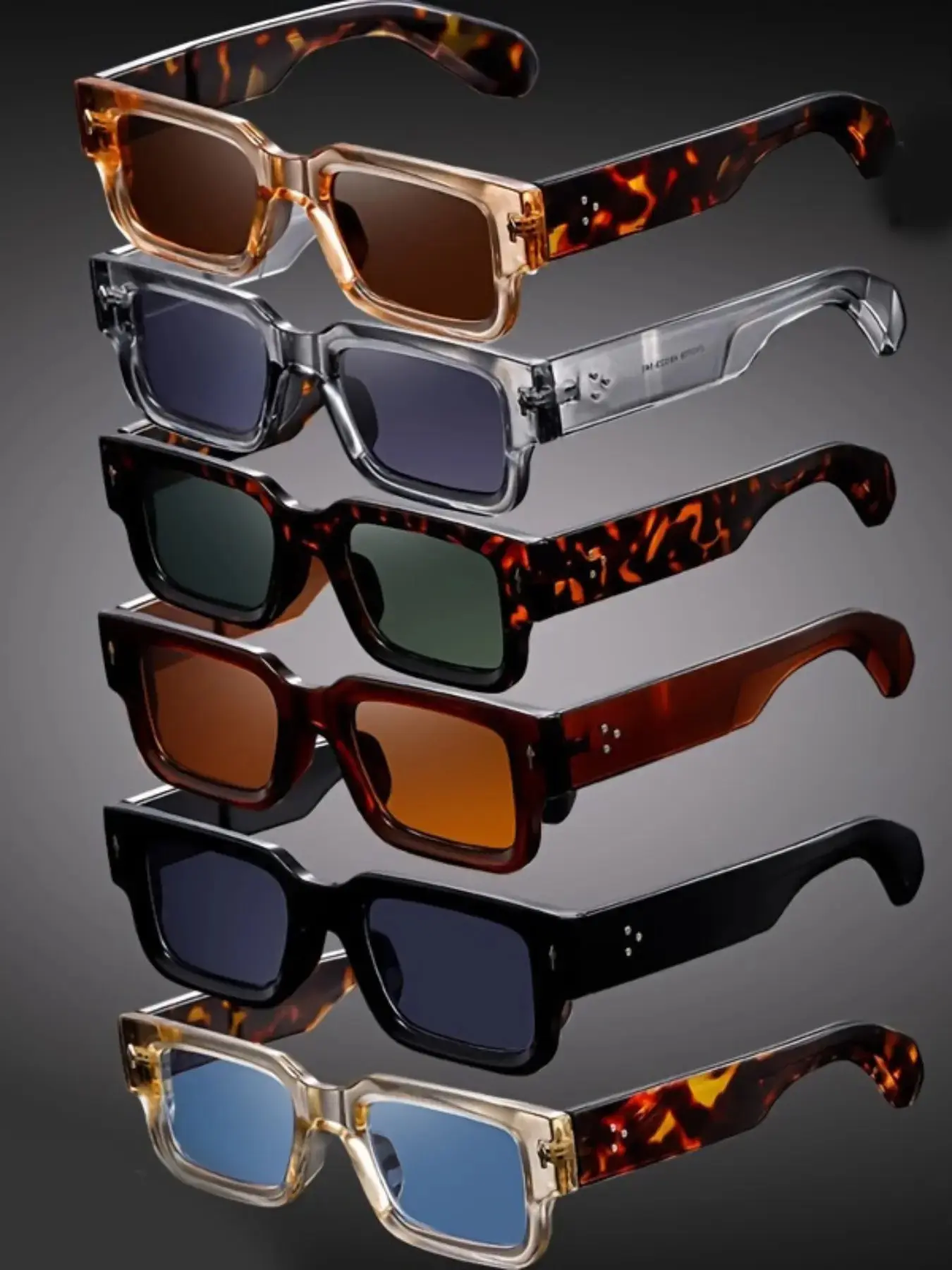 6 Pcs Fashion Classic Square Small Frame Glasses, Square Framed Sunglasses, Trendy Square Sunglasses, Square Sunnies, Ideal for Men & Women, Outdoor Parties, Travel, Business, Gift, Photo Props