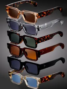 6 Pcs Fashion Classic Square Small Frame Glasses, Ideal for Men & Women, Outdoor Parties, Travel, Driving, Fishing, Decor, Photo Props, Gift