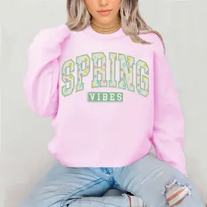 Spring Vibes Crewneck Sweatshirt Gildan Everyday Style Super Soft Unisex Fit Streetwear Graphic Top warm Womenswear Casual Printed Long Sleeve Easter spring