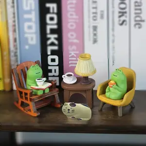 Set of 4 Resin Mini Frog Statues, Decorative Figurines, Charming Home Decor Desktop & Bedroom Decor, Versatile Indoor Outdoor Collections, No Power Needed, Perfect Gift Idea