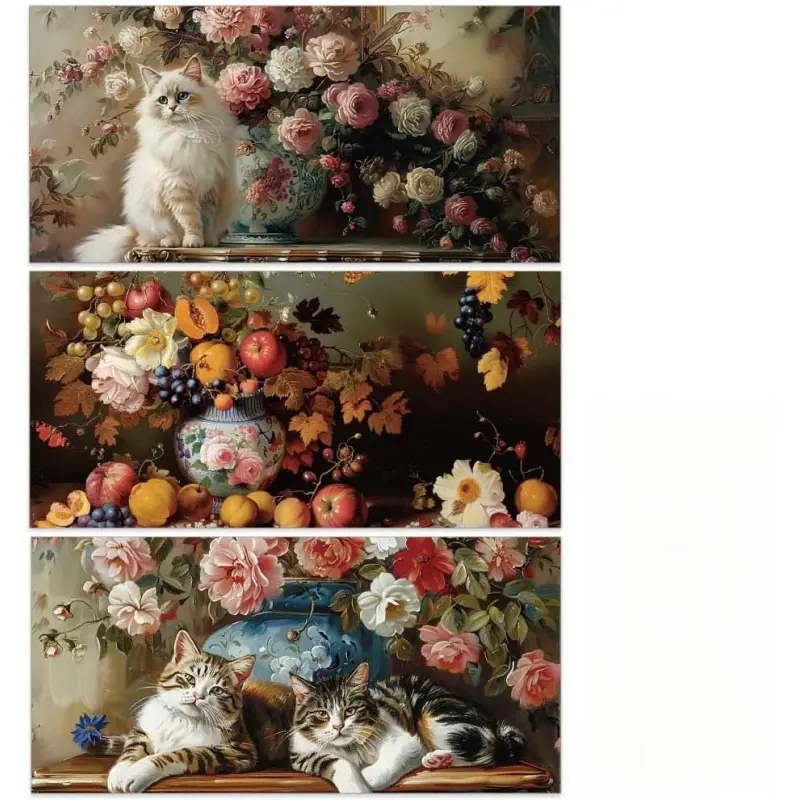 3pcs/Set Vintage Painting Rub on Transfers for Furniture and Crafts 6x12 Inch Flower Fruit Furniture Decals Transfer Stickers Cat Rub on Decal  for Wood Furniture Home Decor