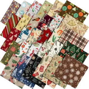 Shimeyao 60 Pcs 10 X 10 Inch Vintage Christmas Quilting Fabric Bundle Fat Quarters Santa Reindeer Snowman Print Square Fabric Printed Patchwork Supplies for Xmas DIY Decorations Sewing Craft