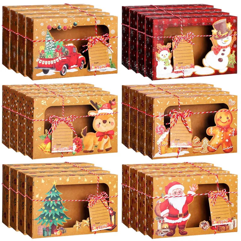 24/36 Pcs Christmas Gift Box Party Candy Boxes Treat Boxes kraft Paper Gift Box with Pencil Crayon Pattern Holiday Appreciation Gift for Friend Teacher Students,Xmas Birthday Preschool Kindergarten Party Gift,Class Gift Exchange