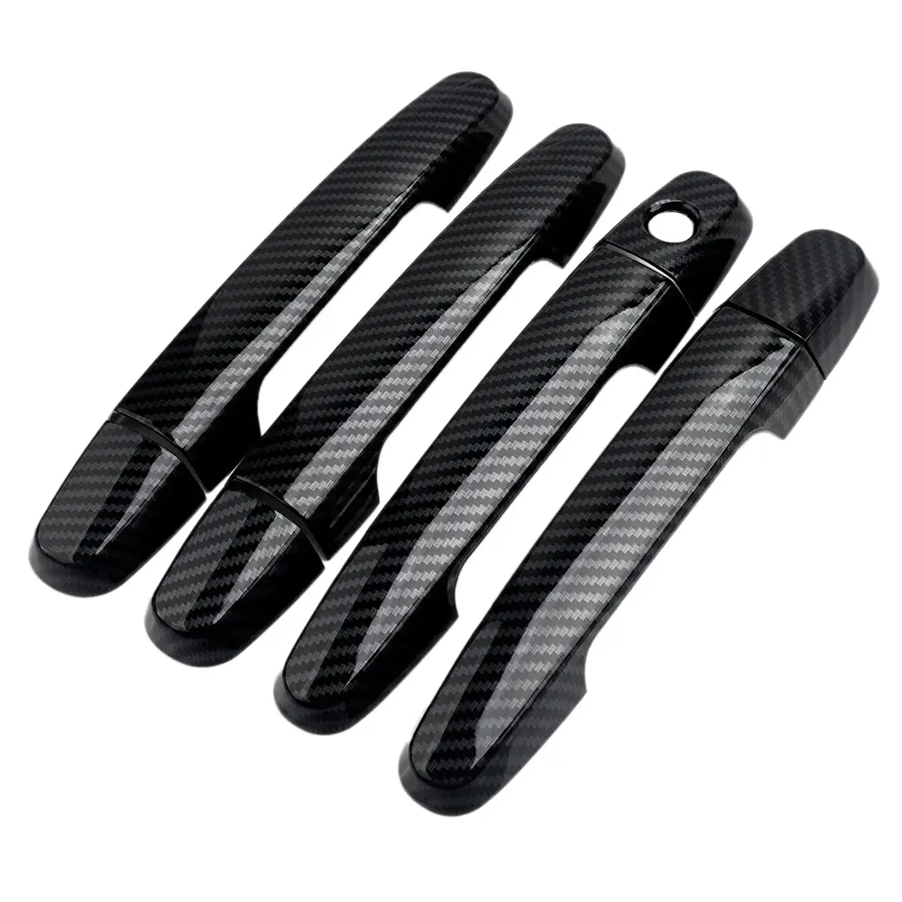 8-Piece Carbon Fiber Style ABS Plastic Door Handle Covers - Easy Peel-N-Stick Adhesive Install Aftermarket Auto Accessory with Multiple Fits for Toyota Camry 2002-2006, Corolla 2003-2011, RAV4, Scion to Enhance Car's Personality