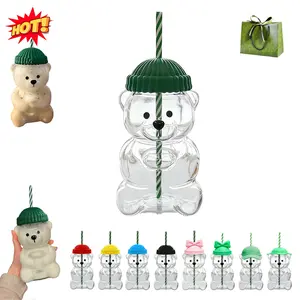 20oz Cute Bear Glass Tumbler with Lid & Straw, Heat-Resistant Clear Coffee Cup for Hot & Cold Drinks, Reusable Iced Coffee & Tea Mug, Aesthetic Gift for Valentine's Day