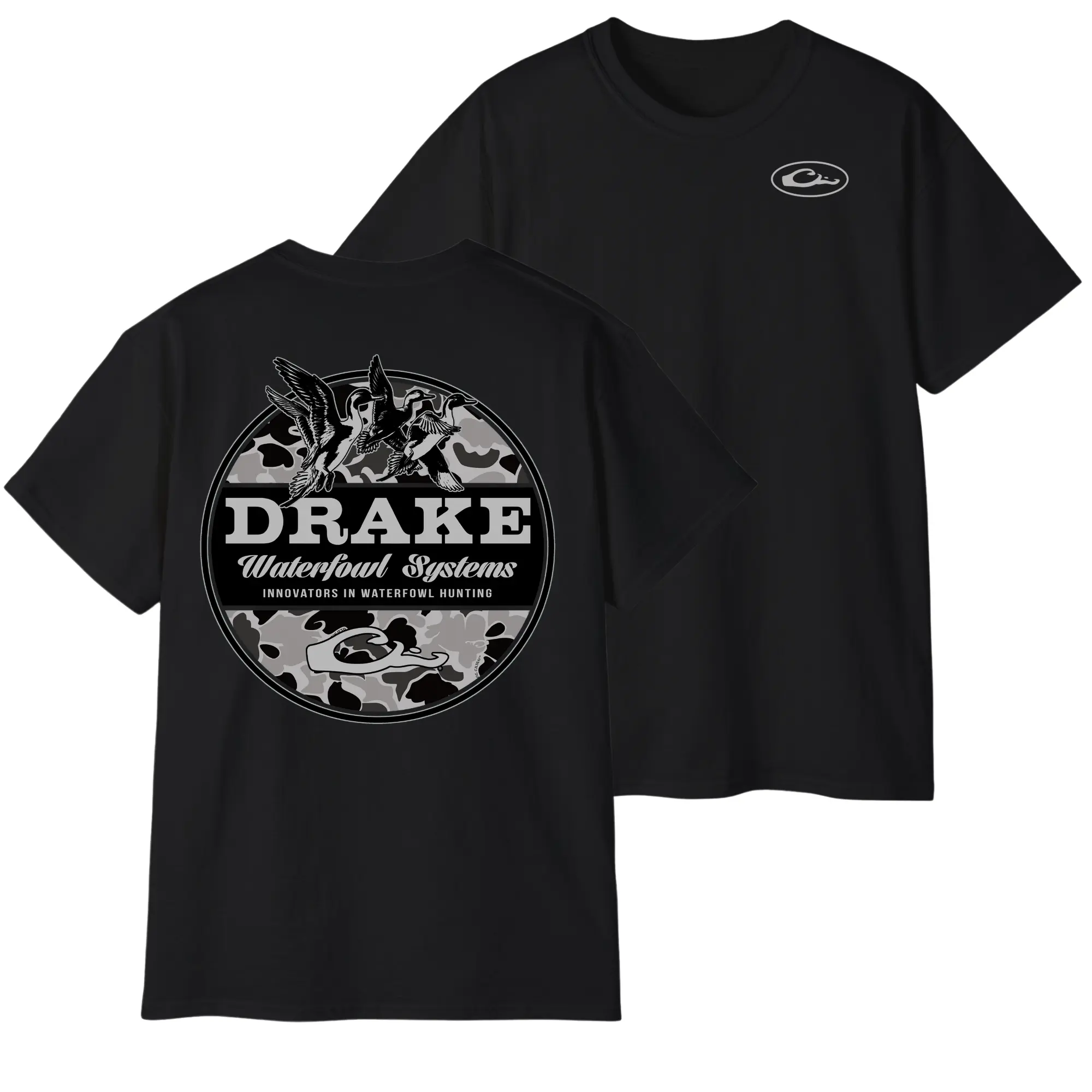 Drake Waterfowl Systems Camo T-shirt – Outdoor Hunting Graphic Tee, Regular Fit Cotton for Waterfowl Hunters & Sportsmen – Menswear Tops, Men's T-shirts