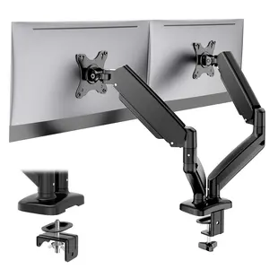 Dual Gas-Spring Monitor Arm (13–32") — Full-Motion Tilt/Swivel & 360° Rotate, VESA 75/100mm, Clamp & Grommet Mount, 4.4–17.6 lb Per Arm