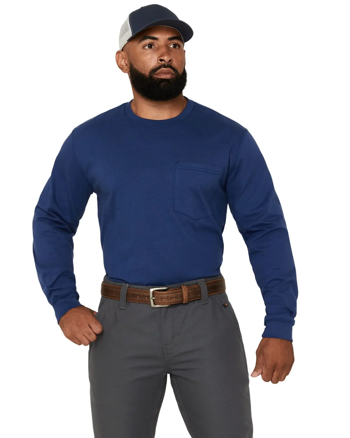 Cody James Men's Men'S Fr Solid Skull Flag Long Sleeve Work T-Shirt - Cjfrfa26k27-Nvy