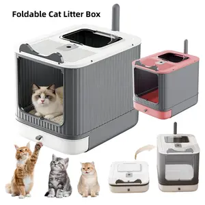 Foldable Cat Litter Box, Fully Enclosed Litter Box with Lid, Covered Kitty Kitten Litter Boxes Enclosure with Scoop, Odor Control, Easy to Clean, 3 Modes for Cat up to 12 lbs