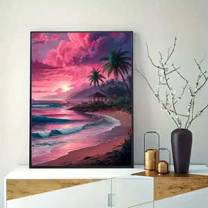 Beach Sunset Sand Landscape Diamond Painting Kit, Square Drill Round Drill Embroidery Set, Mosaic Art Canvas DIY Supplies, Wall Art Painting
