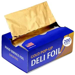 200 Count Pre-Cut Deli Gold Aluminum Foil - Heavy Duty 12' Pop Up Sheets for Restaurant, Disposable Foil for Food, Burrito, Hot Dog or Sandwich