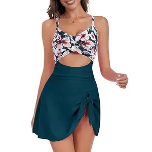 Sexy swimsuit with cross straps, printed bikini, color-blocked skirt-style swimwear TD-C20242102-08