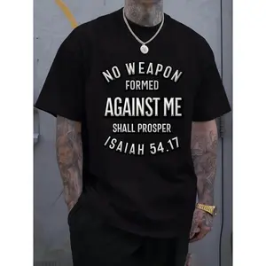 [PLUS SIZE]"No Formed Against Me Shall Prosper" Men'S Christian T-Shirt |   Isaiah 54:17 Bible Verse Tee- Lightweight Black Crew Neck(S-XXXL)Plus Size Men'S Short Sleeve T-Shirtpure cotton