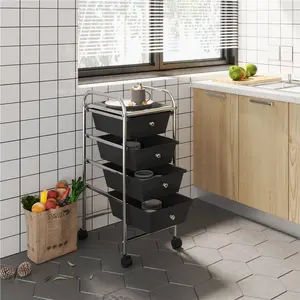 Costoffs 4-Drawer Steel Rolling Storage Cart - Lightweight, Minimalist, Compact, Slim Space-Saving Mobile Organizer Racks with 360° Smooth-Slide Wheels, Shelf for Bathroom, Office