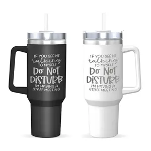Self-Talk Humor Design 40oz Insulated Cup,Tumbler, with Straw,Lid,and Handle,Stainless Steel Water Bottle,Stainless Steel Flask,Reusable Drinking Cup,Portable Cup for Office and Travel-Friendly,Perfect Gift for Husband,Family Friend