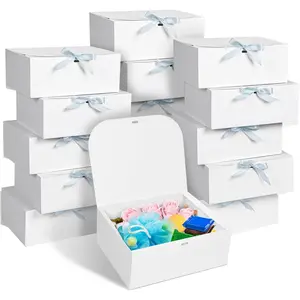 15Pack  Boxes with  for Presents, 10x8x4 Inch Bridesmaid Proposal Box, White  Boxes with Ribbon for Bride Shower, Birthday, Wedding, Party, Graduation