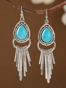 Vintage Boho Turquoise Drop Earrings, Hollow Geometric Bead Fringe Earrings, Women's Party Festival Jewelry Gift Daily Accessory