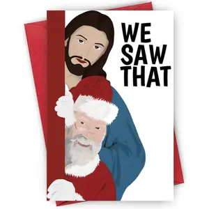 We Saw That Jesus Santa Claus Greeting Card with Envelope, 1 Set Funny Christmas Card, Festive Greeting Card for Friends  Family