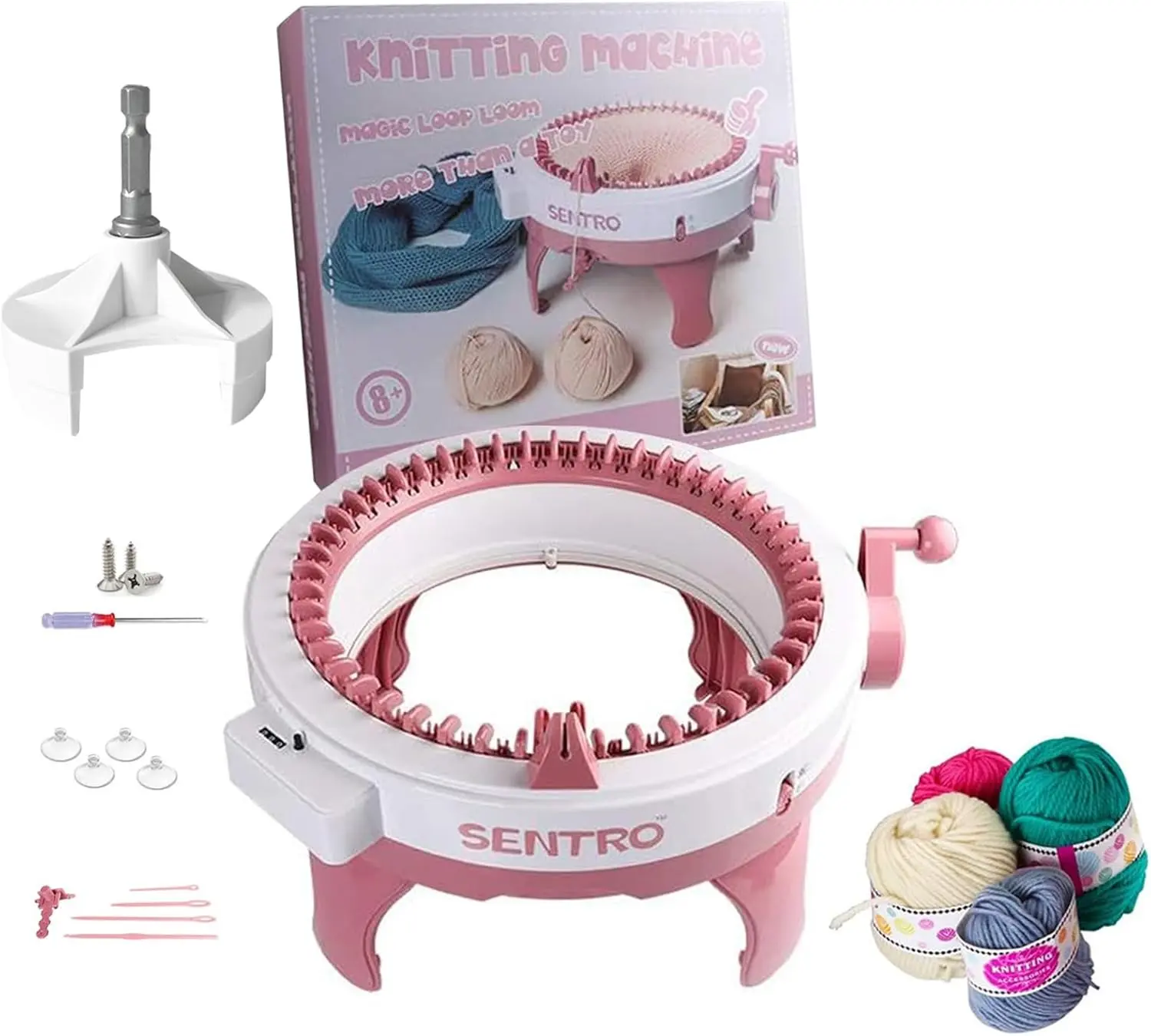 SENTRO 48 Needles Knitting Machine with Electric Adapter, Smart Weaving Loom Round Spinning Crochet Knitting Machines with Row Counter and Crank Handle Adapter Hex Steel Bit for Automatic Knit Gift