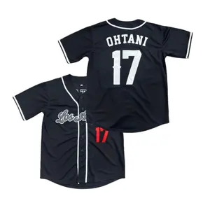 Men's baseball jersey #17 Letter & Figure Patched Button Front Baseball Jersey; Casual Loose Short Sleeve V Neck Baseball Top for Fall & Winter