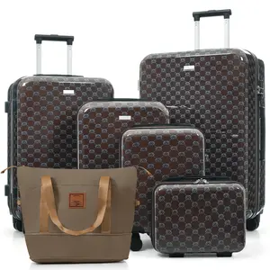 6 Piece TSA Lock Hardside Luggage Set ABS Spinner Suitcase Collection 14 16 20 24 28 Inch with Expandable Travel Duffel Bag and 360° Wheels Brown pattern