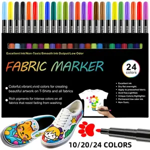 24 Colors Fabric Markers Permanent For Clothes,Waterproof & Machine Washable, No Bleed Pens for T-Shirt, Canvas Shoes, Bags, Pillowcase, Fine Tip Clothing Markers for Laundry Marker