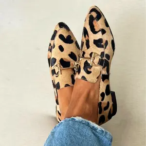 2025 Women New Pointed Toe Mules 40-43 Shallow Mouth Leopard Print Casual Shoes, Women Shoes