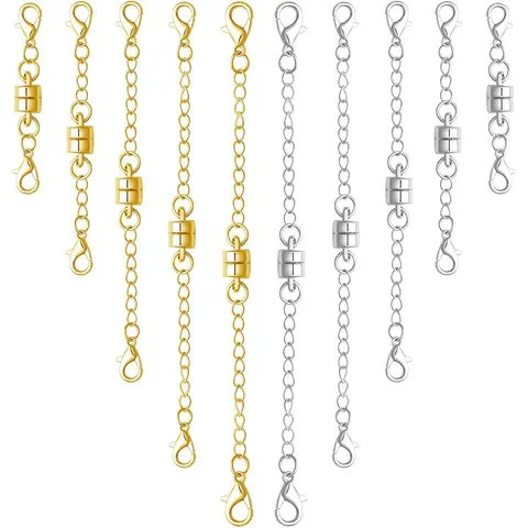 Magnetic Necklace Clasps and Closures with Extenders, Gold and Silver, Set of 8/10 (5gold+5silver)