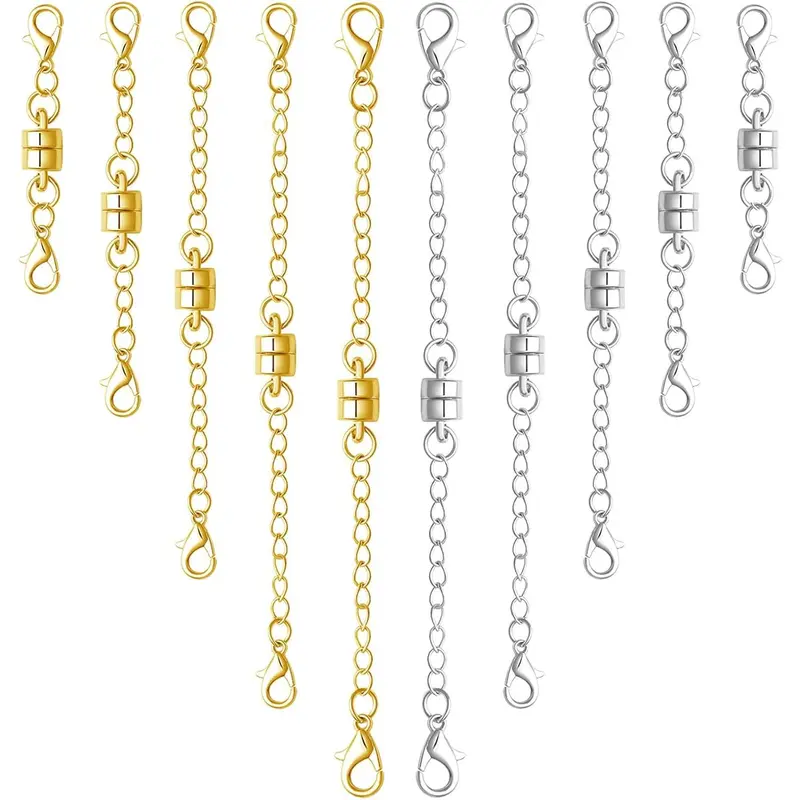 Magnetic Necklace Clasps and Closures with Extenders, Gold and Silver, Set of 8/10 (5gold+5silver)