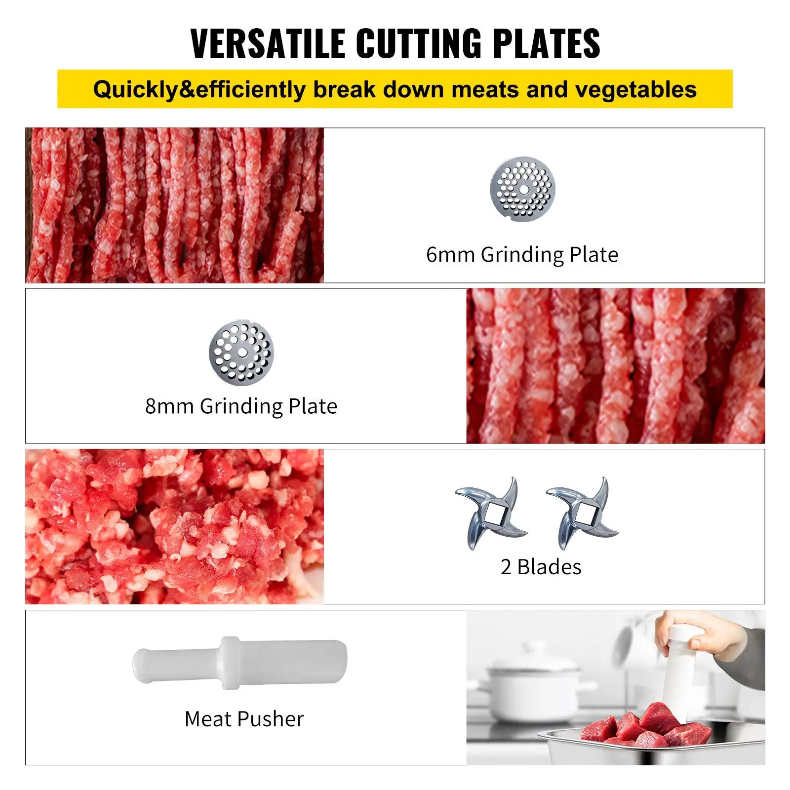 Spring new arrivals Commercial Meat Grinder,550LB/h 1100W Electric Meat Grinder, 220 RPM Heavy Duty Stainless Steel Industrial Meat Mincer w/2 Blades, Grinding Plates & Stuffing Tubes