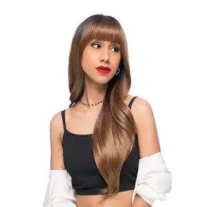 25-Inch Gentle Brown Sombre (Dark Roots) Open Curling Waves Synthetic Wig | 【Heat Resistant】【Cap Included】 | FSGA