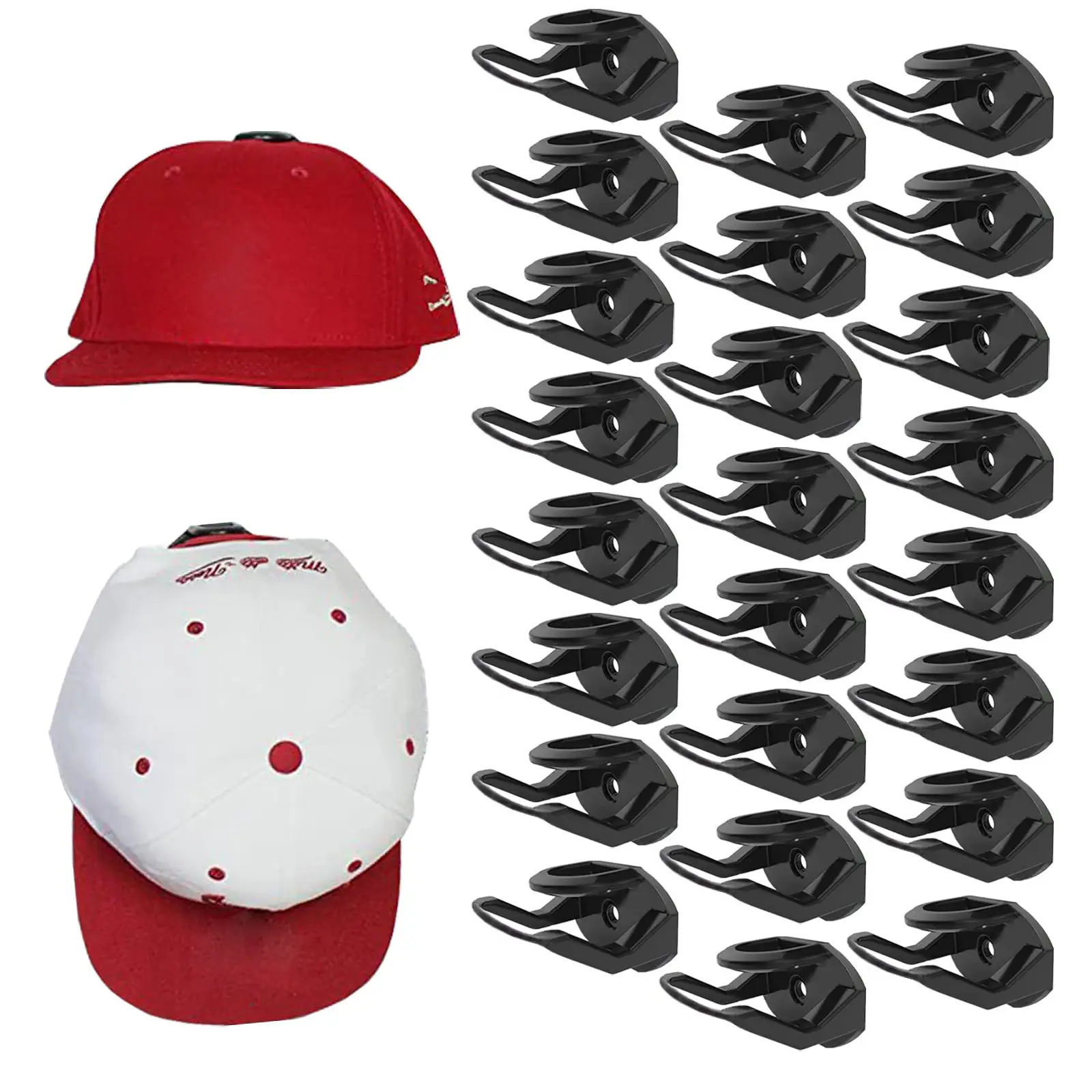 Adhesive Hat Hooks 24 Pack for Wall, Hat Rack for Baseball Caps - No Drilling, Upgraded Display Organizer for Household - Installation