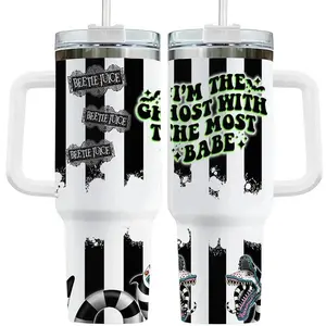 Spooky Beettlejuice Ghost With The Most Tumbler 40oz, Halloween Movie Fan Drinkware For Fans Movie, Spooky Black And White Striped Gift, Gift Idea For Fans | 020426.C00862.ID03