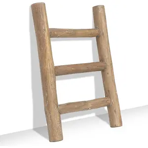 Fully Assembled Wooden Tea Towel Ladder, Mini Ladder Towel Rack Display Hanger, Small Rustic Farmhouse Tea Towel Stand Holder for Country Bathroom Decor, Brown