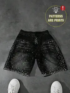 New Full Body Print Rhinestone Fake Pocket Street Shorts, Fashion Y2K Style Summer Fitted Short Pants for Trendy