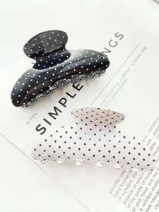 2pcs Women Polka Semi-Circle Hair Clips Set, Hair Claws Set, Minimalist Cute Acrylic Material Black&White Polka Semicircle Acetate Hair Claw Clips Daily Commute Outfit, Bun Updo Hair Fixation, No Hair Damage Hair Accessories Fall Winter Vacation