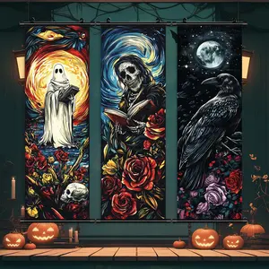 Skeleton Character Poster,  3 Counts/set Halloween Hanging Banner, Halloween Poster, Scary Posters, Halloween Decorations, Gift