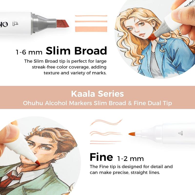 Ohuhu Alcohol Markers Double Tipped: Slim Broad & Fine - 24/60/108 Colors - Art Marker for Artists Adult Coloring Drawing Landscape Sketch - Kaala Series of Ohuhuart Ohuhu Alcohol Markers Double Tipped: Slim Broad & Fine - 24/60/108 Colors - Art Marker for Artists Adult Coloring Drawing Landscape Sketch - Kaala Series of Ohuhuart
