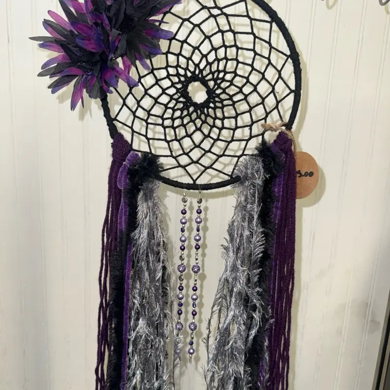 Black and Purple Flower Handcrafted Dream Catcher - Decorative Hanging Ornament for Home Decor