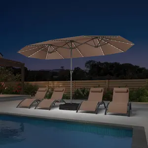 PURPLE LEAF 14 ft Double-Side Patio Umbrella with Lights Market Umbrella with Base