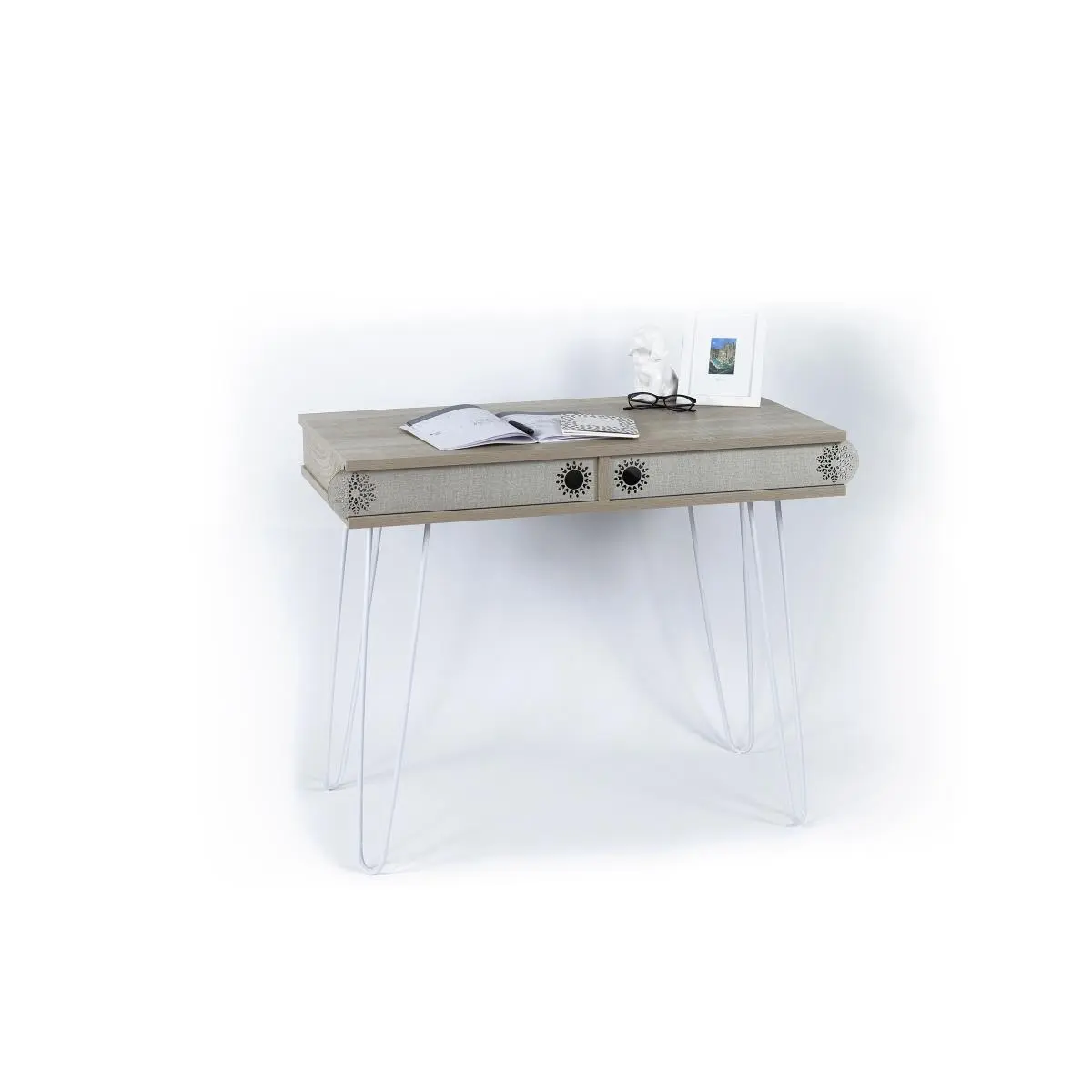 Homedora HD-ON45RF-ILL-MT190622 Zillia Office Desk - Rustic Traditional Oak & White Commercial Furniture, 30 lbs Weight, Affordable, Assembly Required